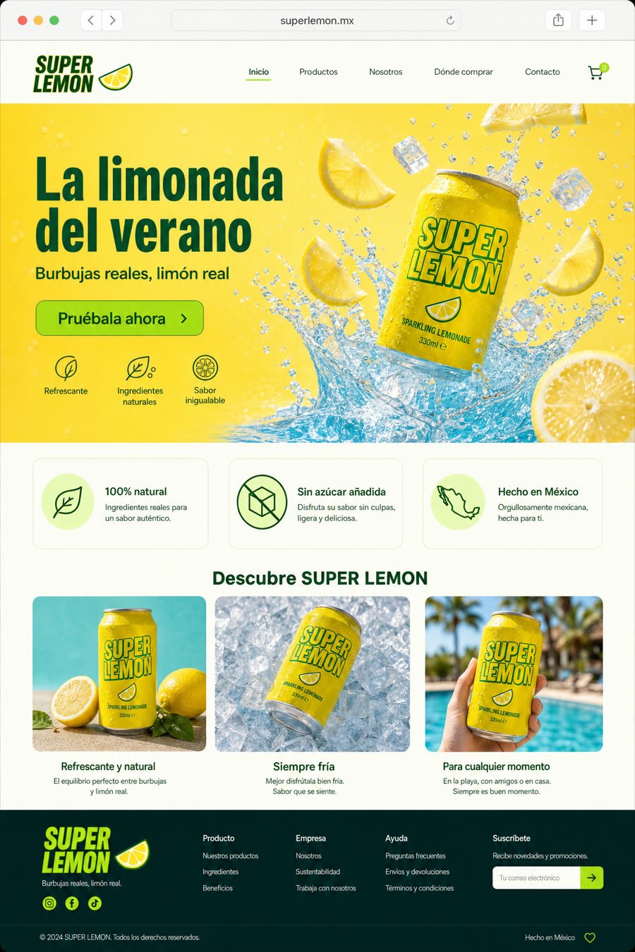Landing page ficticia de Super Lemon, hecha con IA